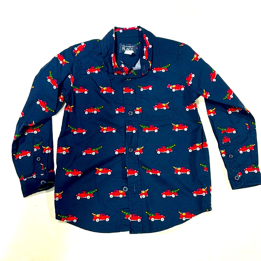 Christmas Red Truck Button down dress shirt Size 4T.